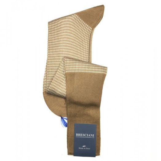 Cotton over-the-calf Bresciani Houndstooth Socks - British Tan (93538)