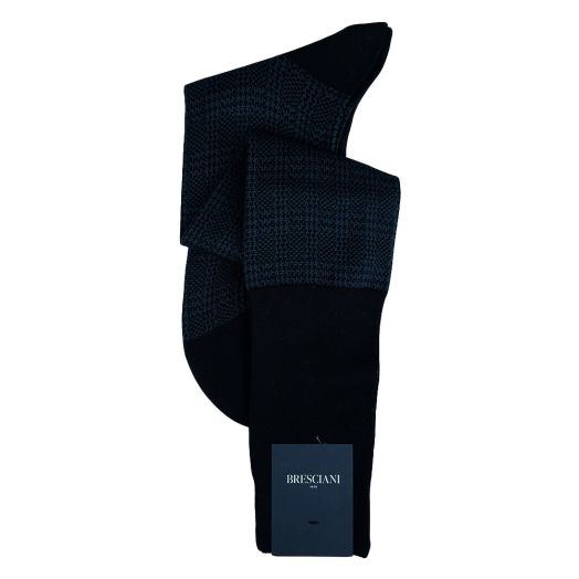 Cotton Over-the-calf Bresciani Plaid Socks - Navy & Blue (84572)