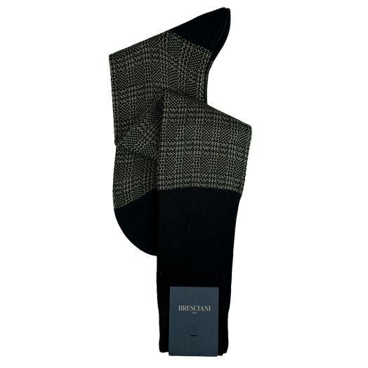 Cotton Over-the-calf Bresciani Plaid Socks - Black & Grey (114202)