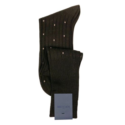 Cotton Over-the-Calf Bresciani Socks - Squares - Chocolate (102446)