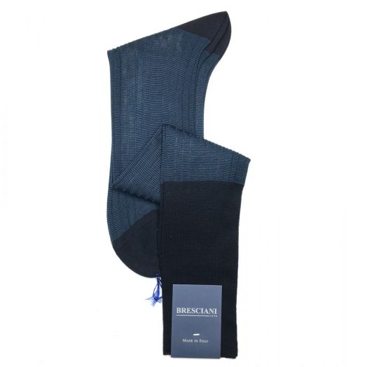 Cotton over-the-calf Bresciani Socks - Wavy Horizontal - Navy (93540)