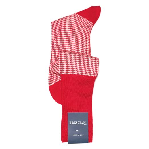 Cotton Over-the-calf fine guage Bresciani Houndstooth Socks - Candy Apple Red & White (89610)