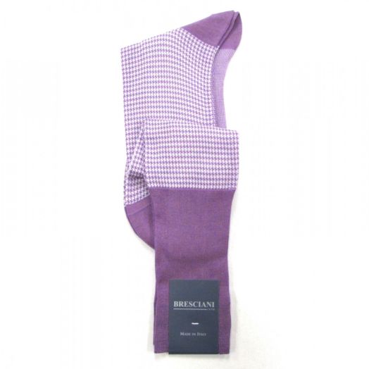 Cotton Over-the-calf fine guage Bresciani Houndstooth Socks - Lilac & White (80908)