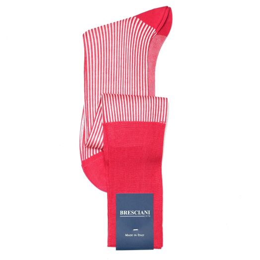 Cotton Over-the-calf fine guage Bresciani Racer Stripe Socks - Hot Pink & White (093247)