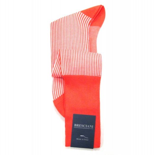 Cotton Over-the-calf fine guage Bresciani Racer Stripe Socks - Orange & White (80584)