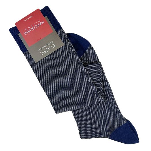 Cotton Over-the-Calf Marcoliani Socks - Birdseye - Blue & Beige (117147)