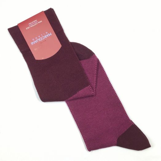 Cotton Over-the-Calf Marcoliani Socks - Birdseye - Bordeaux (95203)
