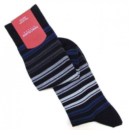 Cotton over-the-calf Marcoliani Socks - Double Stripe - Navy (87417)