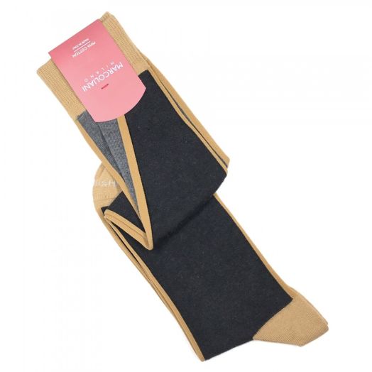 Cotton over-the-calf Marcoliani Socks - Inside & Out - Charcoal & Camel (90964)