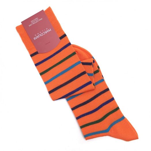 Cotton Over-the-calf Marcoliani Socks - Lake Como Stripe - Orange (88454)