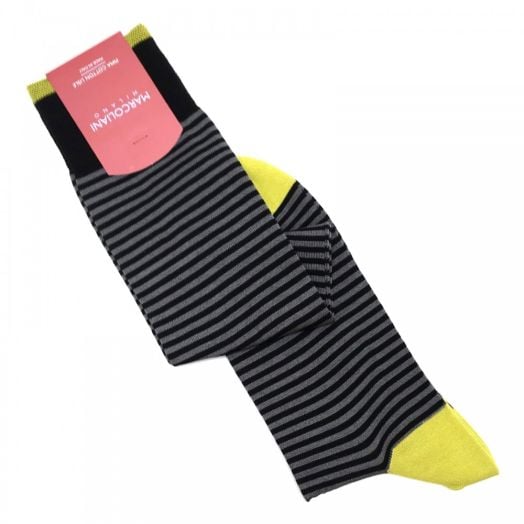 Cotton Over-the-calf Marcoliani Socks - Palio Stripe - Black, Grey & Chartruese (90415)