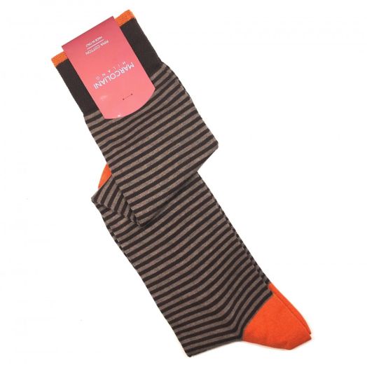 Cotton Over-the-calf Marcoliani Socks - Palio Stripe - Brown, Tan & Orange (90956)