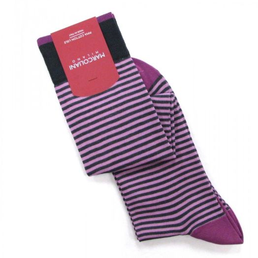 Cotton Over-the-calf Marcoliani Socks - Palio Stripe - Charcoal with Lilac and Purple (64606)