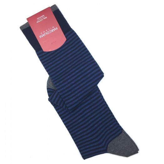 Cotton Over-the-calf Marcoliani Socks - Palio Stripe - Navy, Midnight & Grey (90954)