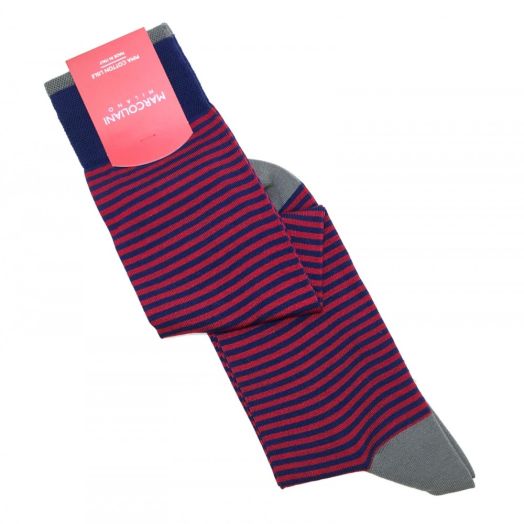 Cotton Over-the-calf Marcoliani Socks - Palio Stripe - Navy, Red & Grey (90414)