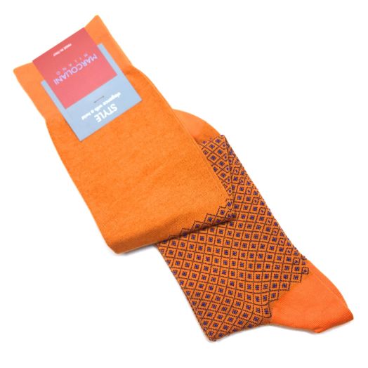 Cotton over-the-calf Marcoliani Socks - Pinpoint Basketweave - Orange (092967)