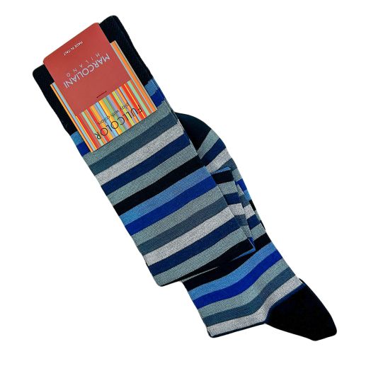 Cotton Over-the-calf Marcoliani Socks - Rainbow Stripe - Blue Mix (85351)