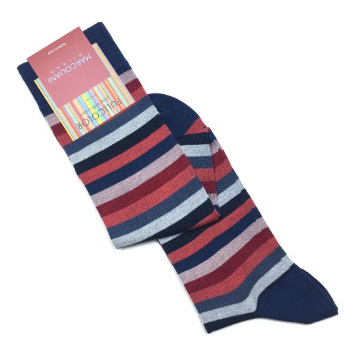 Cotton over-the-calf Marcoliani Socks - Rainbow Stripe - Blue Red Mix (092960)