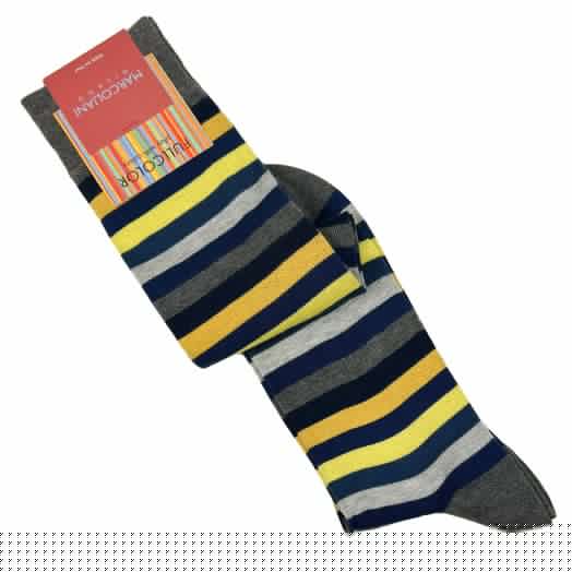 Cotton Over-the-Calf  Marcoliani Socks - Rainbow Stripe - Blue & Yellow (104253)