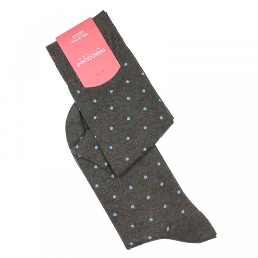 Cotton Over-the-calf Marcoliani Socks - St. Tropez Dots - Coffee with Sky Dots