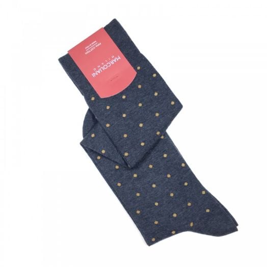 Cotton Over-the-calf Marcoliani Socks - St. Tropez Dots - Dark Denim with Gold Dots