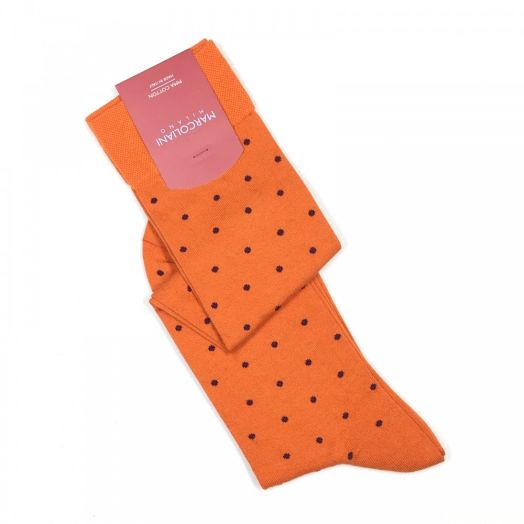 Cotton Over-the-calf Marcoliani Socks - St. Tropez Dots - Ginger with Navy Dots