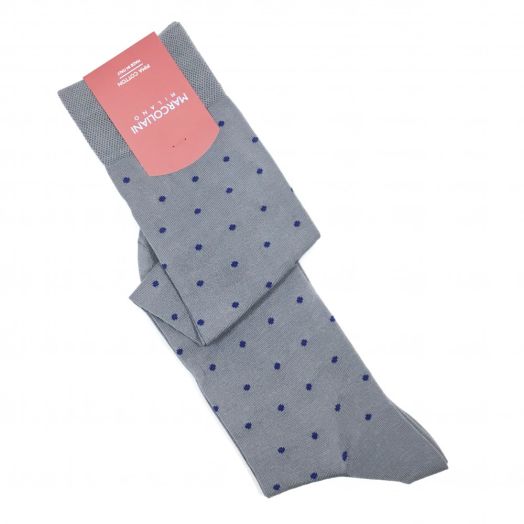 Cotton Over-the-calf Marcoliani Socks - St. Tropez Dots - Light Grey with Navy (93247)