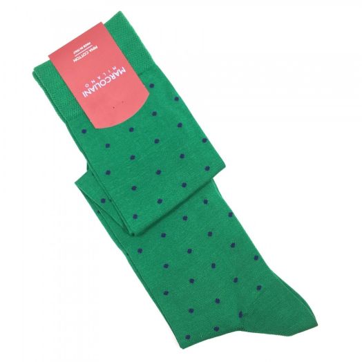 Cotton over-the-calf Marcoliani Socks - St. Tropez Dots - Kelly with Navy (93248)