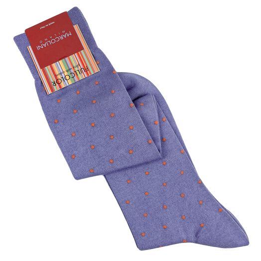 Cotton Over-the-calf Marcoliani Socks - St. Tropez Dots - Lavender with Orange Dots (115084)