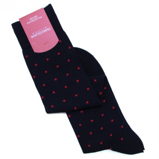Cotton over-the-calf Marcoliani Socks - St. Tropez Dots - Navy with Red (85359)