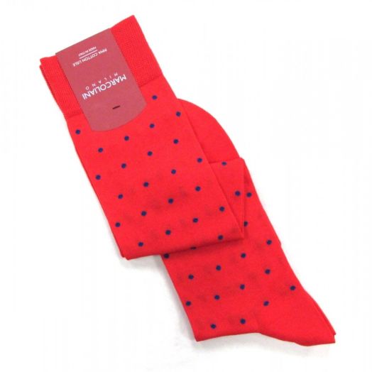 Cotton Over-the-calf Marcoliani Socks - St. Tropez Dots - Tomato with Royal