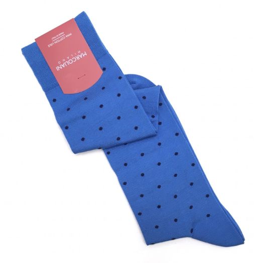 Cotton Over-the-calf Marcoliani Socks - St. Tropez - Sapphire Blue with Navy Dots
