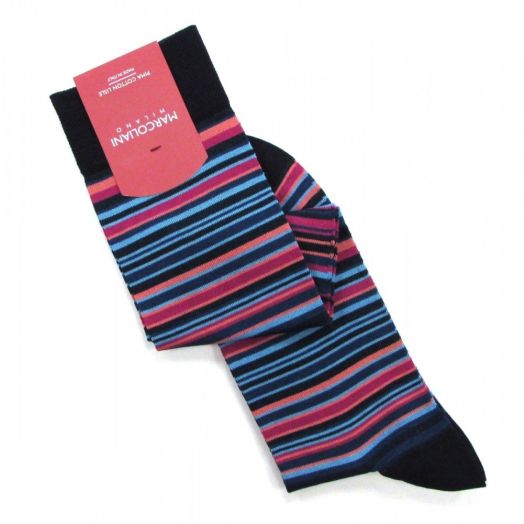 Cotton over-the-calf Marcoliani Sorrento Stripe Socks - Navy Fuchsia