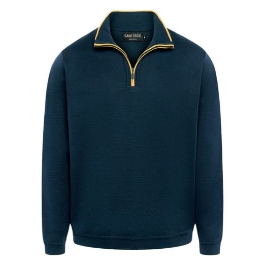 Cotton Rib Knit Quarter-Zip Sweater - Navy with Gold