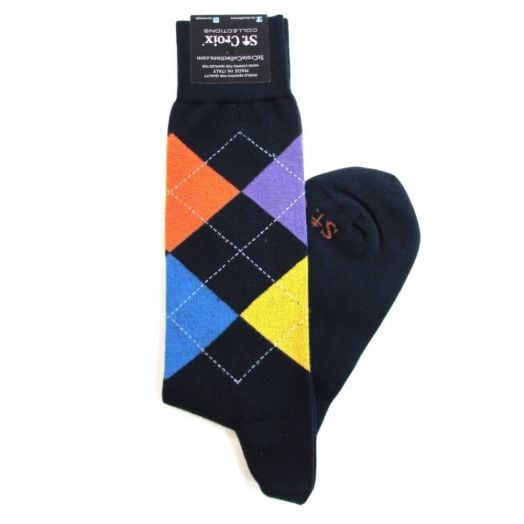 Cotton St. Croix Midcalf Socks - Argyle (0502 Black Multi)