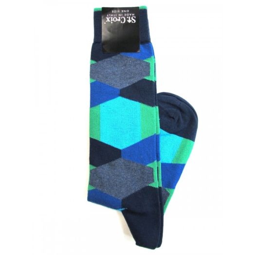 Cotton St. Croix Midcalf Socks - Geometric (0441 Navy)