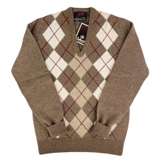 Coxmoore Scottish Lambswool Intarsia V-Neck Sweater - Argyle - Vicuna
