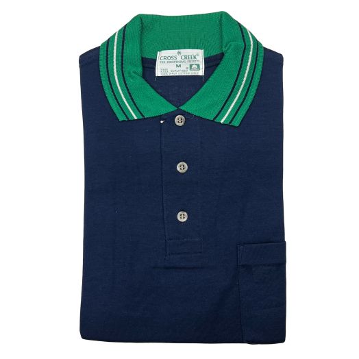 Cross Creek Pima Cotton Lisle Polo Shirt with Pocket - NVY