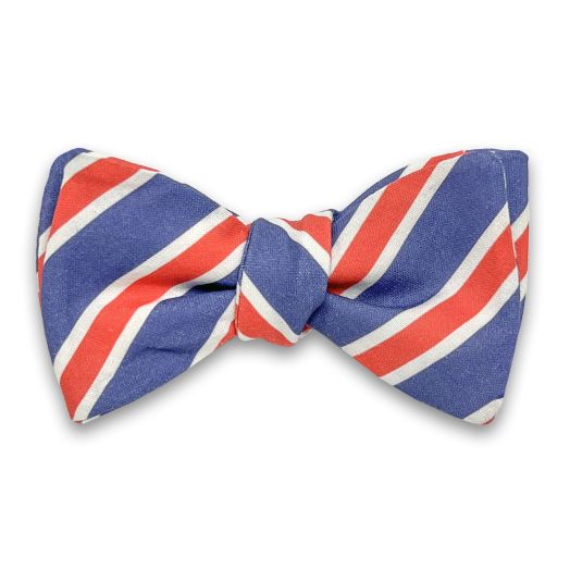 O'Connell's Cotton Bow Tie - Stripe - Blue with White & Tomato (106456)