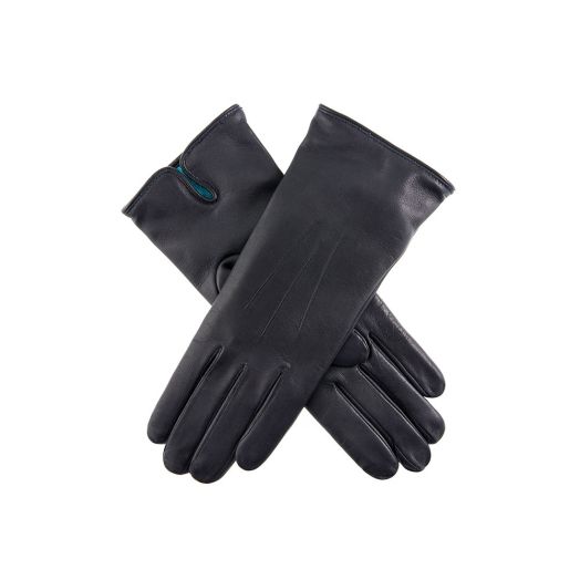 Dents Womens Hairsheep Leather Gloves - Turquoise Cashmere Knit Lined - Navy (17-1029)
