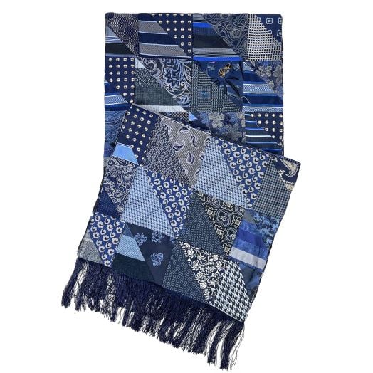 Double Sided Patchwork Silk Scarf - Blue Mix One (110662)