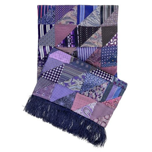 Double Sided Patchwork Silk Scarf - Purple Pink (110665)