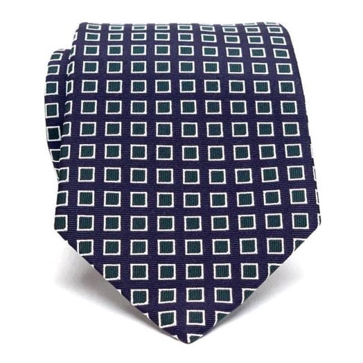 Drake's Jacquard Woven Silk Tie - Squares - Navy with Forest Green (095874)