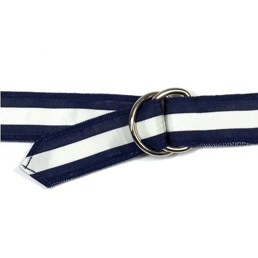 O'Connell's D-Ring Ribbon Belt - Navy with White stripe