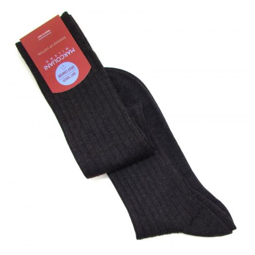 'Essence of Cotton' Over-the-calf Marcoliani Dress Socks - Charcoal (85388)
