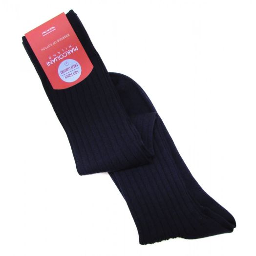 'Essence of Cotton' Over-the-calf Marcoliani Dress Socks - Navy (85387)