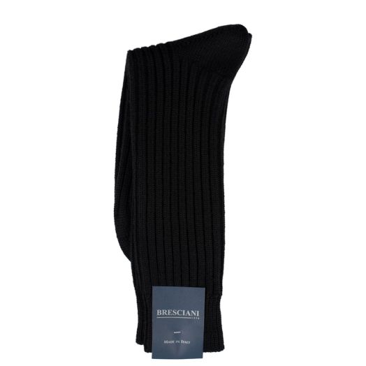 Extrafine Merino Wool mid-calf Bresciani Ribbed Boot Socks - Black (67504)