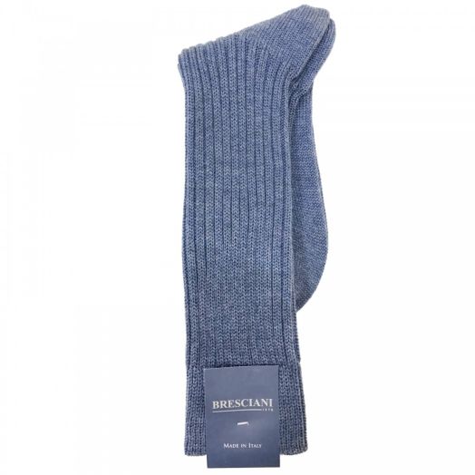Extrafine Merino Wool mid-calf Bresciani Ribbed Boot Socks - Denim (82672)