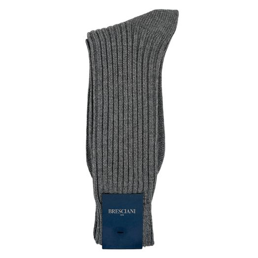 Extrafine Merino Wool mid-calf Bresciani Ribbed Boot Socks - Grey (67502)