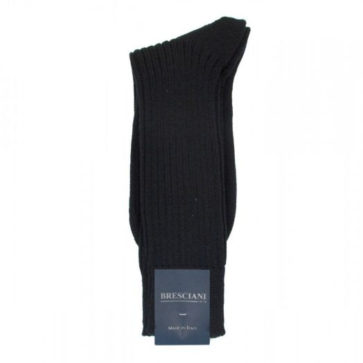 Extrafine Merino Wool mid-calf Bresciani Ribbed Boot Socks - Navy (67500)